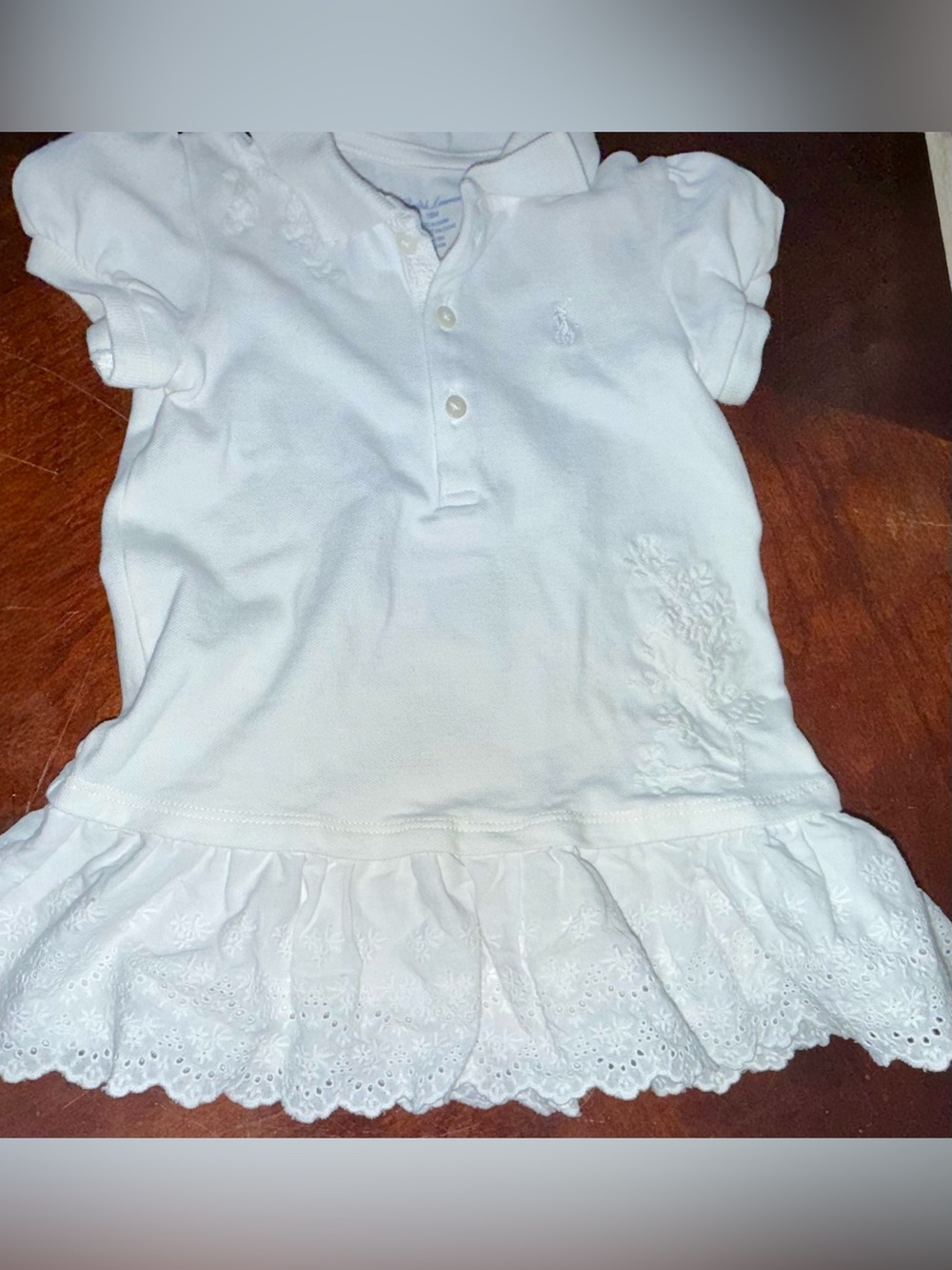 Ralph Lauren Baby Girls White Polo Dress | Eyelet Ruffle Hem | 18M | EUC - Picture 5 of 7
